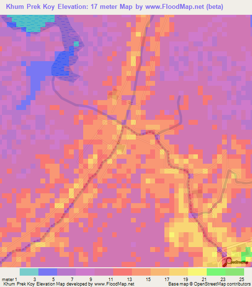 Khum Prek Koy,Cambodia Elevation Map