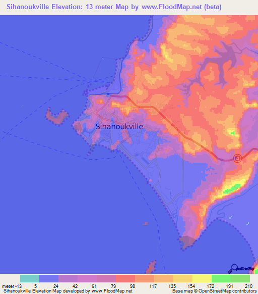 Sihanoukville,Cambodia Elevation Map