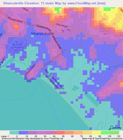 Sihanoukville,Cambodia Elevation Map