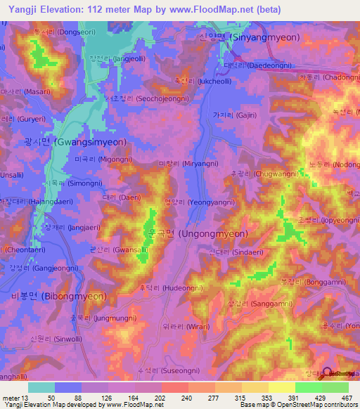 Yangji,South Korea Elevation Map