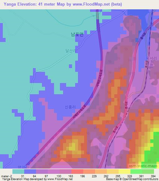 Yanga,South Korea Elevation Map