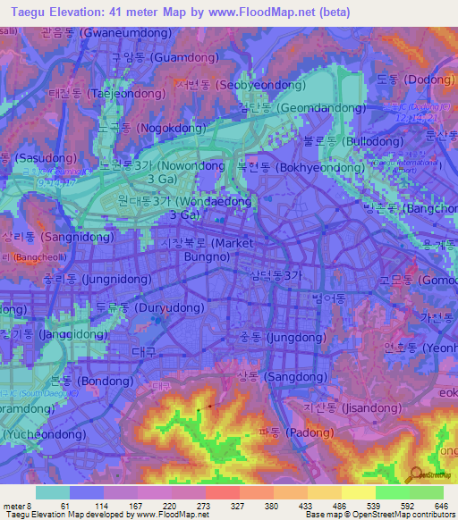 Taegu,South Korea Elevation Map