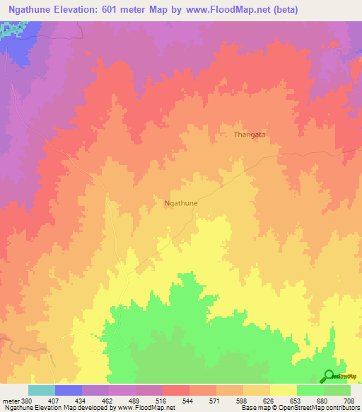 Ngathune,Kenya Elevation Map