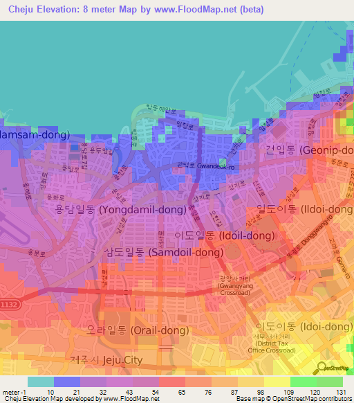 Cheju,South Korea Elevation Map