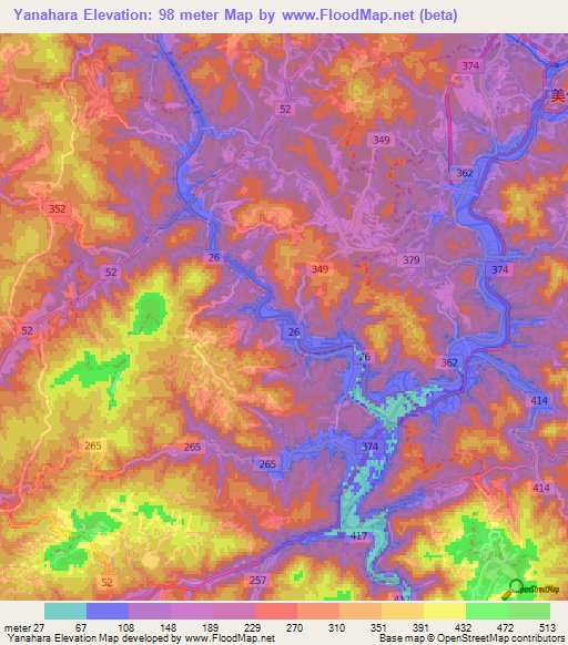 Yanahara,Japan Elevation Map