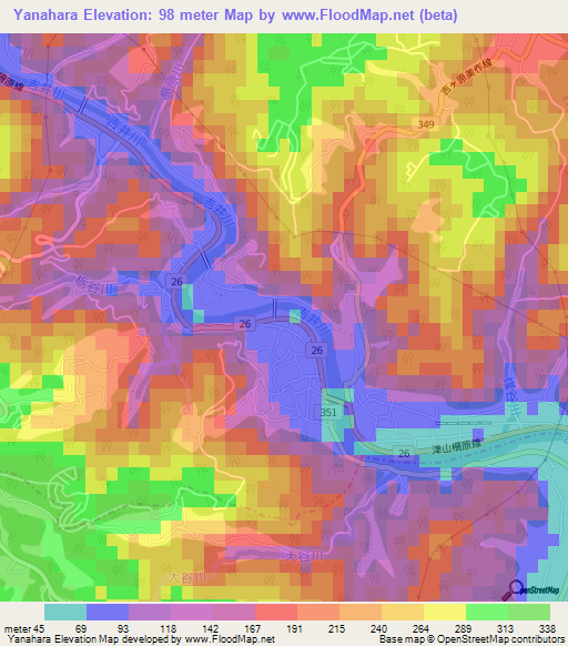 Yanahara,Japan Elevation Map