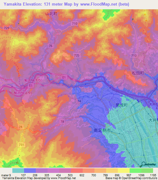 Elevation of Yamakita,Japan Elevation Map, Topography, Contour