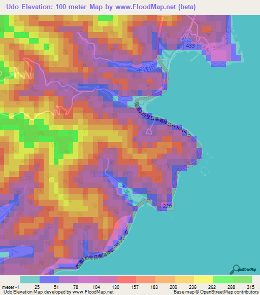 Elevation of Udo,Japan Elevation Map, Topography, Contour