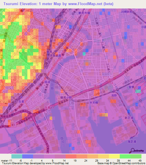 Tsurumi,Japan Elevation Map