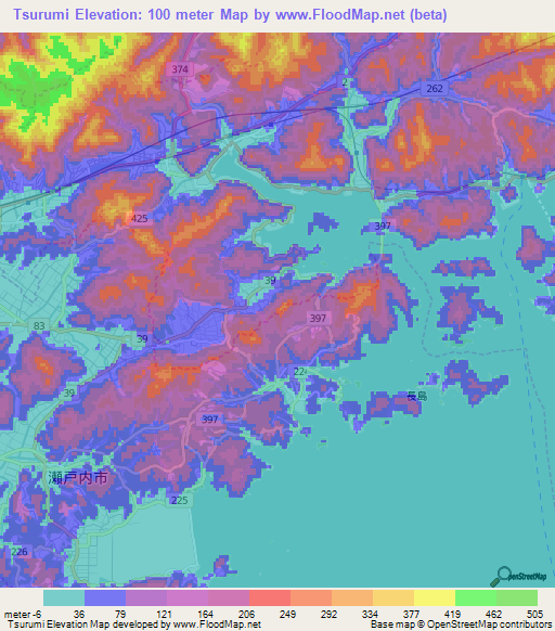 Tsurumi,Japan Elevation Map