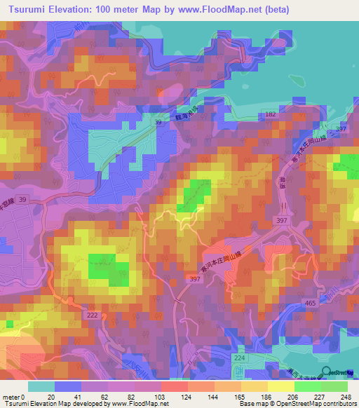 Tsurumi,Japan Elevation Map