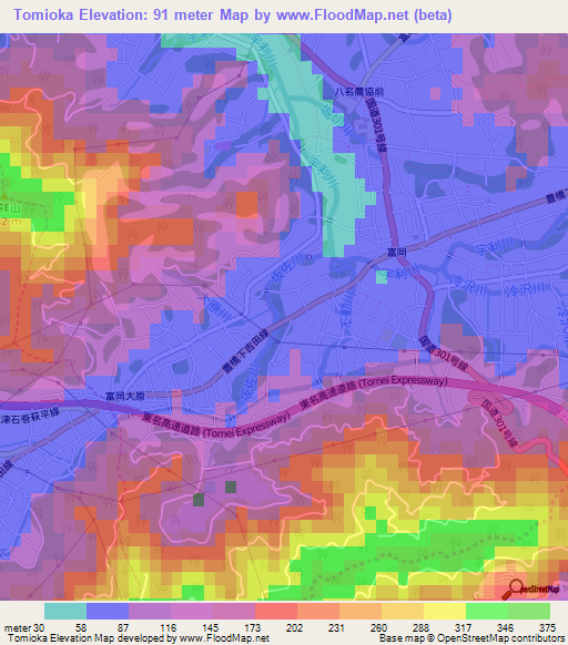 Tomioka,Japan Elevation Map