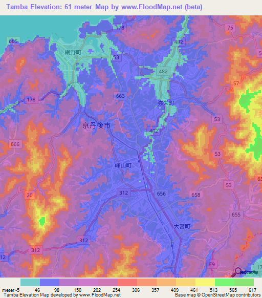 Tamba,Japan Elevation Map