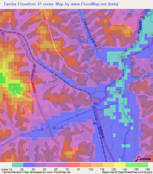 Tamba,Japan Elevation Map