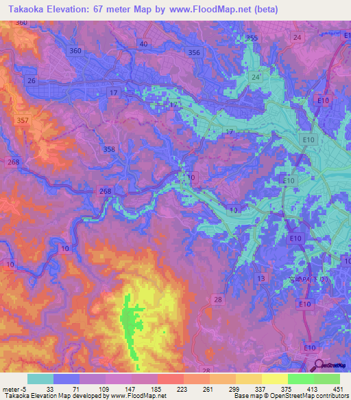 Takaoka,Japan Elevation Map