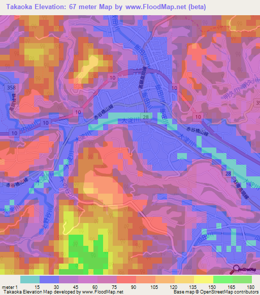 Takaoka,Japan Elevation Map