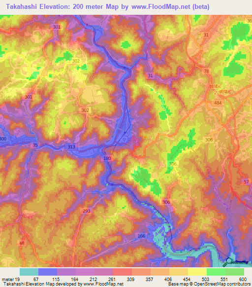 Takahashi,Japan Elevation Map