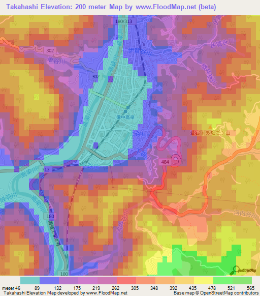 Takahashi,Japan Elevation Map