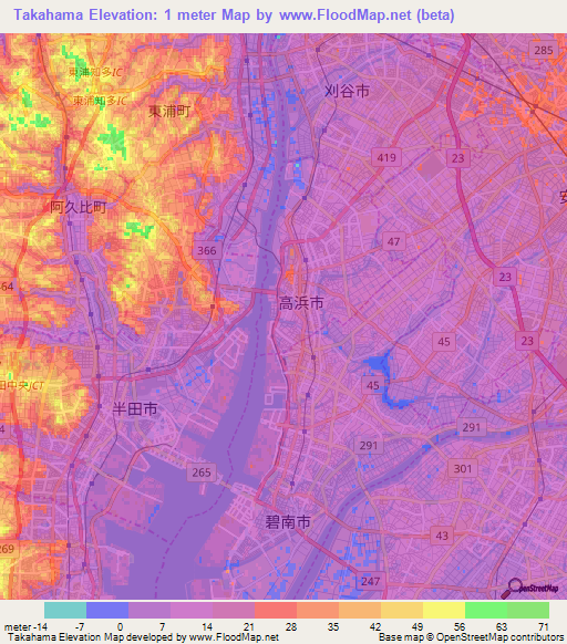 Takahama,Japan Elevation Map