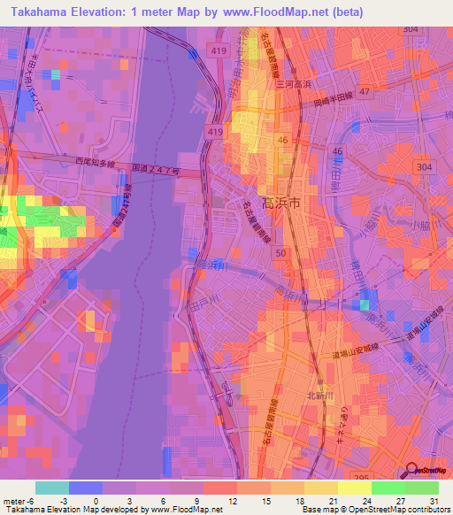 Takahama,Japan Elevation Map