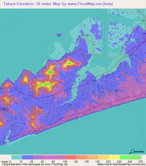 Elevation of Tahara,Japan Elevation Map, Topography, Contour