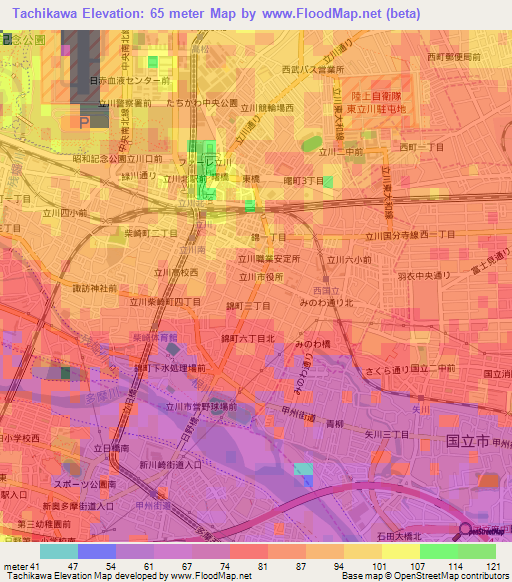 Tachikawa,Japan Elevation Map