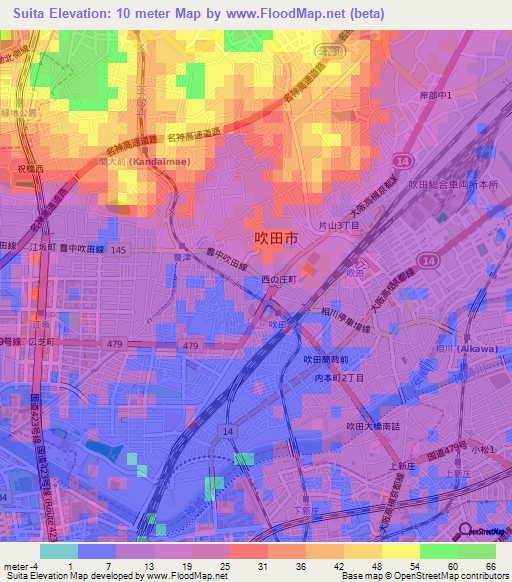 Suita,Japan Elevation Map