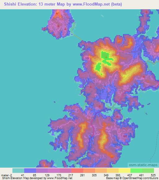 Shishi,Japan Elevation Map