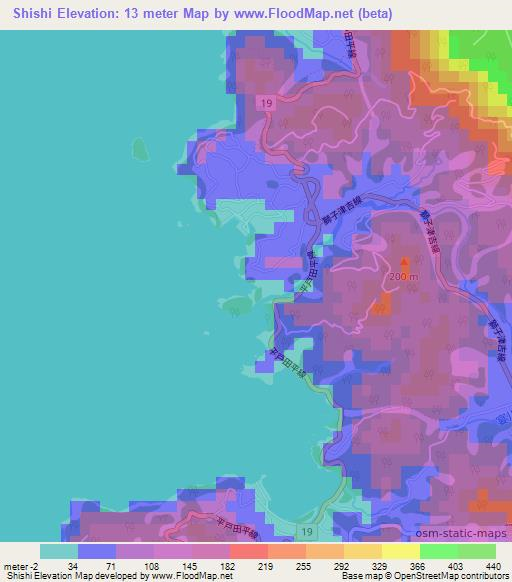 Shishi,Japan Elevation Map