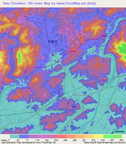 Seto,Japan Elevation Map