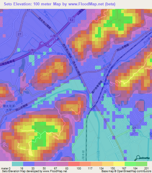 Seto,Japan Elevation Map