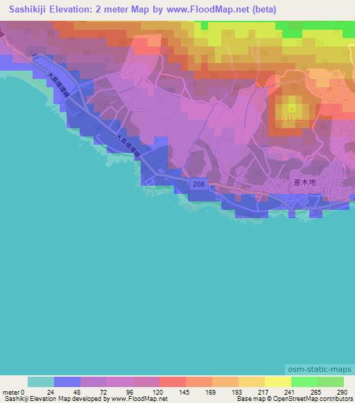 Sashikiji,Japan Elevation Map