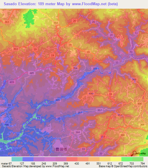 Sasado,Japan Elevation Map