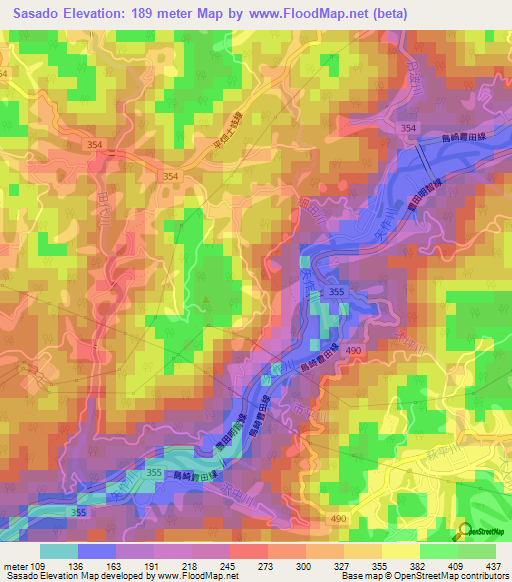 Sasado,Japan Elevation Map