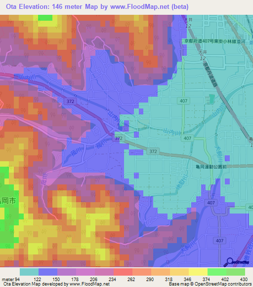 Ota,Japan Elevation Map