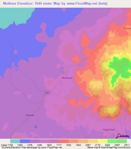 Muthara,Kenya Elevation Map