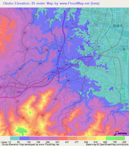 Okubo,Japan Elevation Map