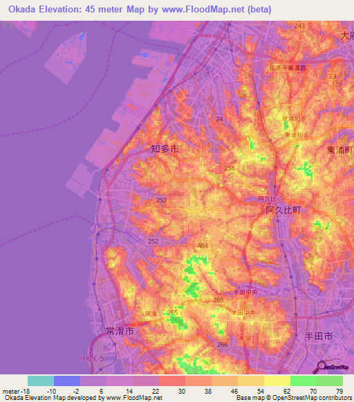 Okada,Japan Elevation Map