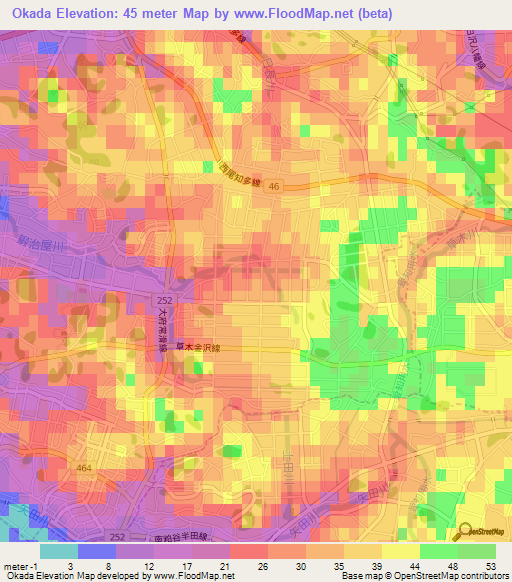 Okada,Japan Elevation Map