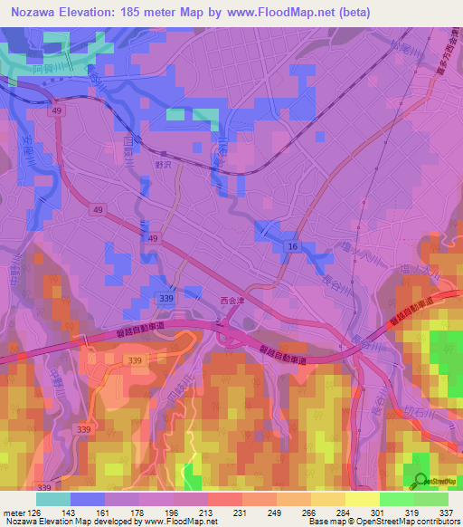 Nozawa,Japan Elevation Map