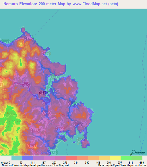 Nomuro,Japan Elevation Map