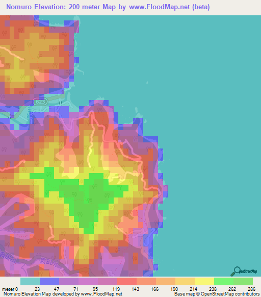 Nomuro,Japan Elevation Map