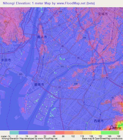 Nihongi,Japan Elevation Map