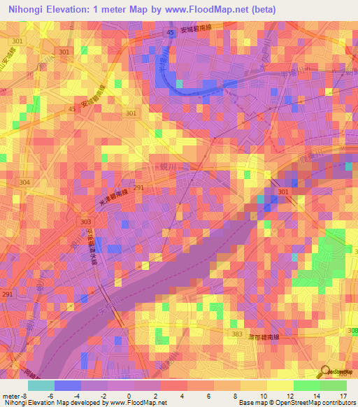 Nihongi,Japan Elevation Map