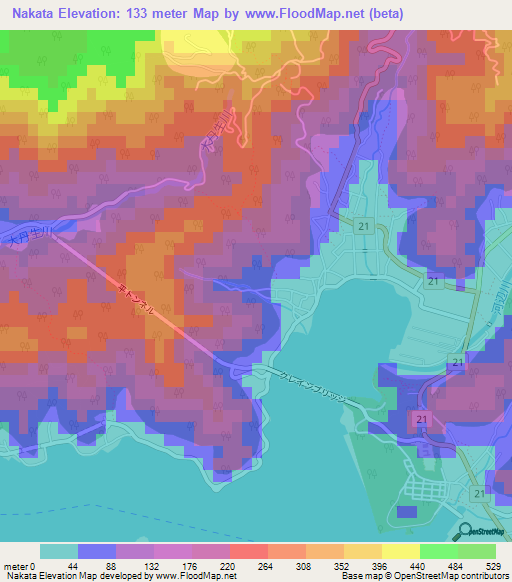 Nakata,Japan Elevation Map