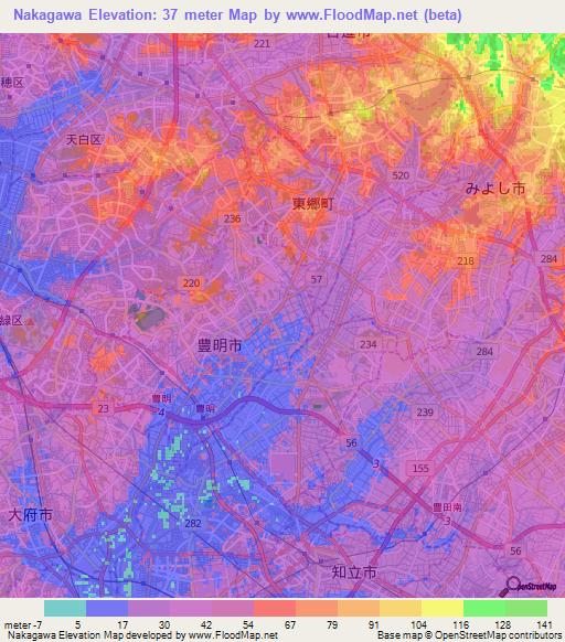 Nakagawa,Japan Elevation Map