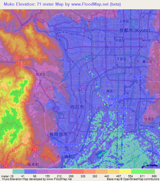 Muko,Japan Elevation Map