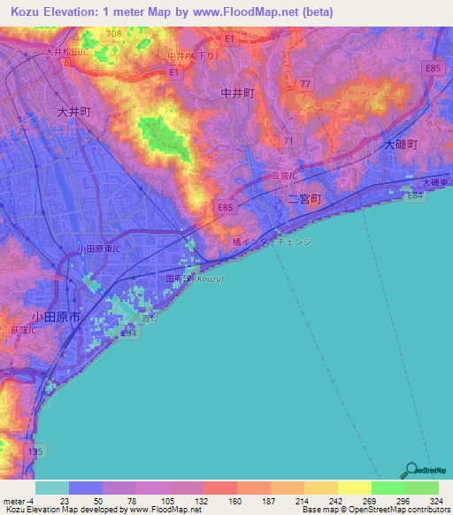 Kozu,Japan Elevation Map