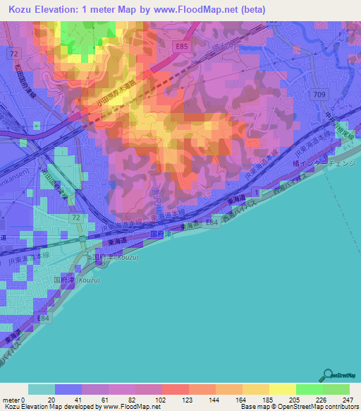 Kozu,Japan Elevation Map