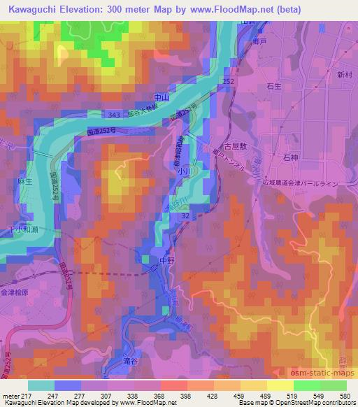 Kawaguchi,Japan Elevation Map